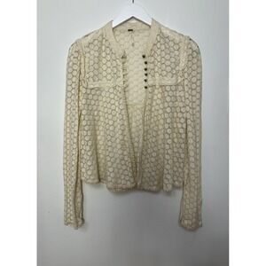 Free People M Cream Lace Blouse Boho Romantic Victorian Cottagecore Prairie Top